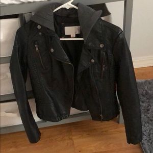 Faux leather jacket with hood
